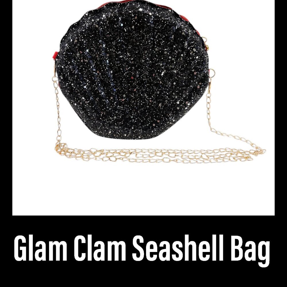 Glam Clam /Sparkle Seashell Shaped Crossbody Handbag / Purse/ Black/Silver - NWT
